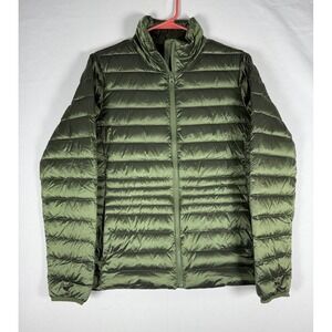 EUC Lands End Wanderweight Packable Down Jacket Women Medium Green Zip Puffer
